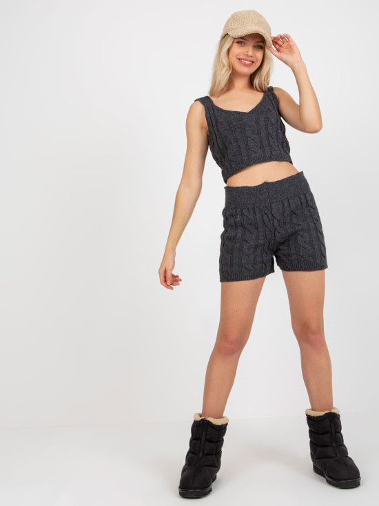 Tmavě šedý třídílný úpletový set s kardiganem