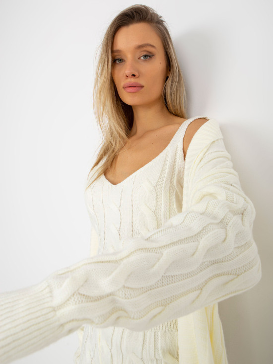 Ecru třídílný pletený set s topem a šortkami