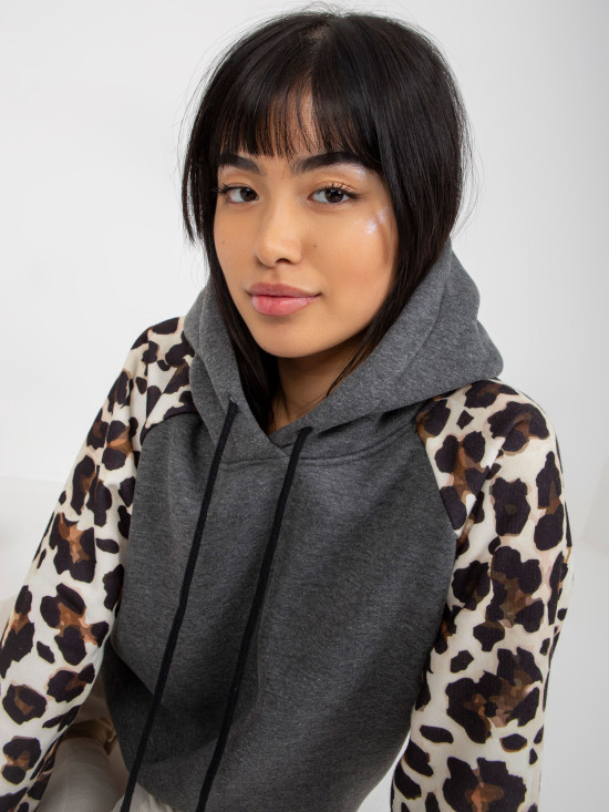 Tmavě šedá mikina s potiskem na rukávech