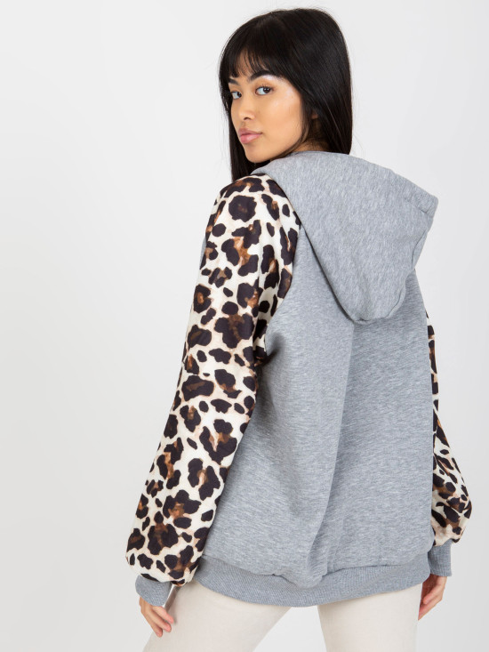 Šedá mikina s potiskem na rukávech