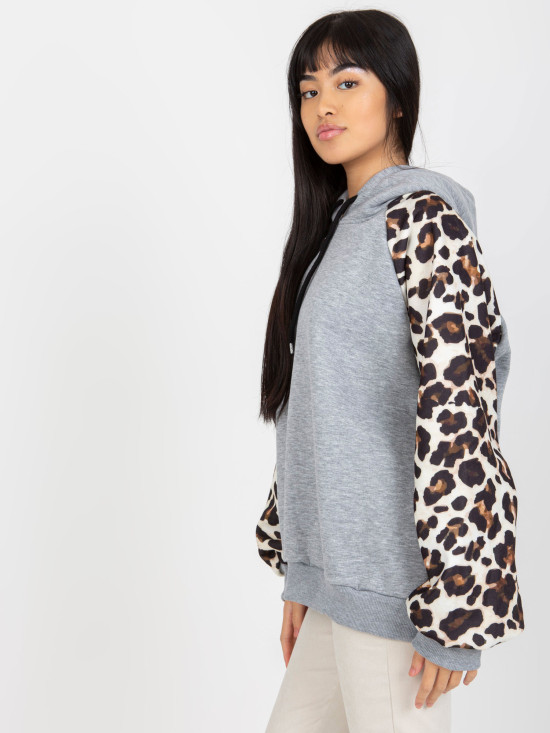 Šedá mikina s potiskem na rukávech