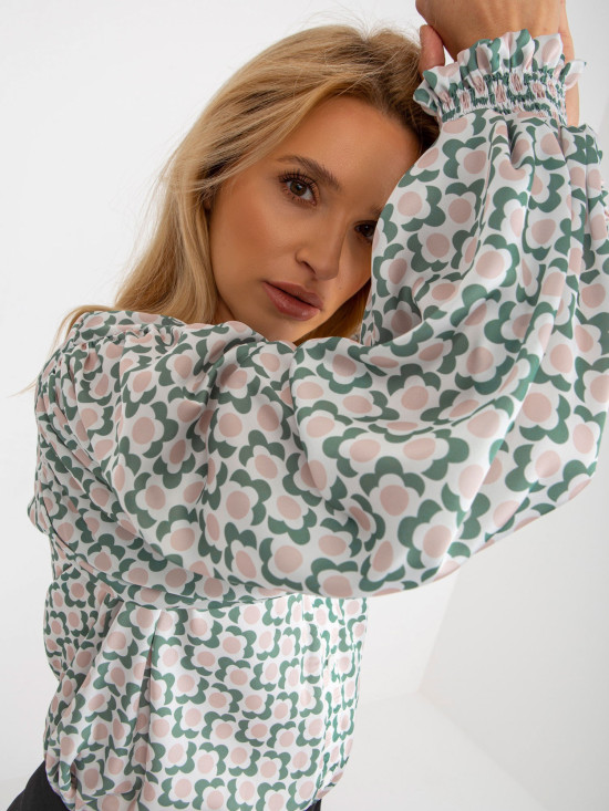 Bílo-bežová košile s potiskem z imitace saténu