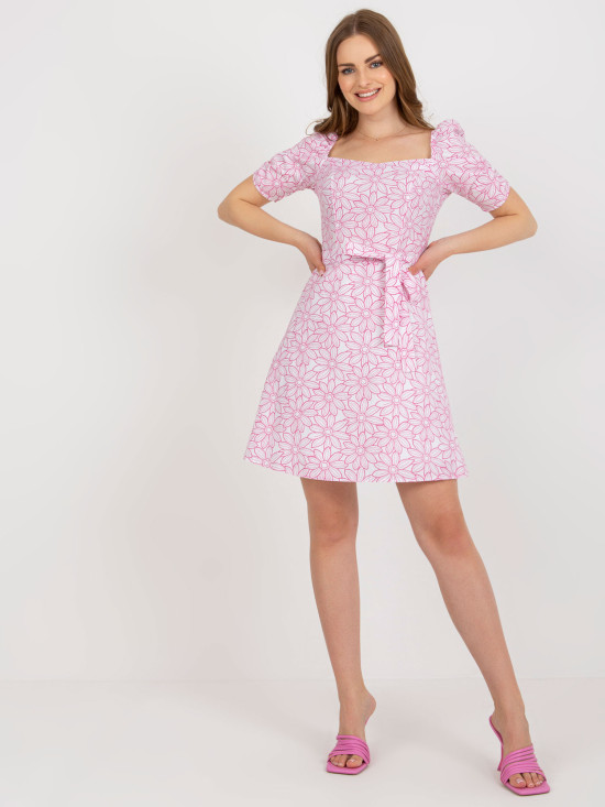 Bílo-růžové bavlněné květinové šaty