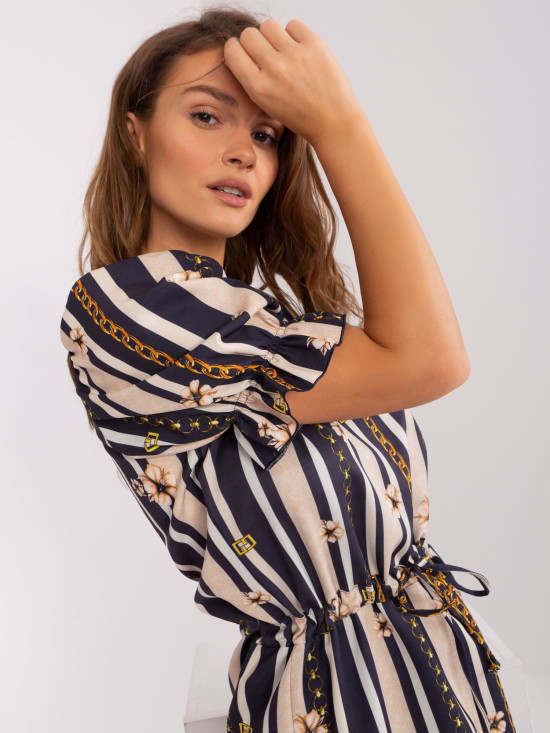 Modré šaty s potiskem a puff rukávy