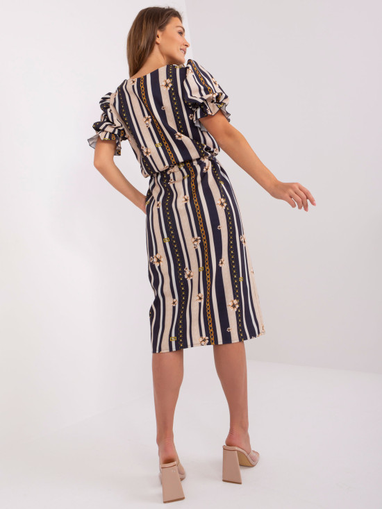 Modré šaty s potiskem a puff rukávy