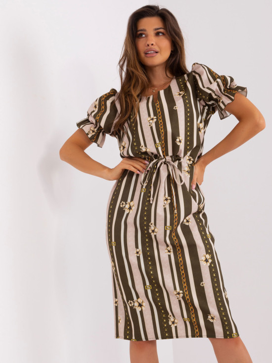 Khaki midi šaty s potiskem