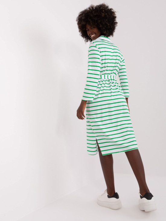 Bílo-zelené jednoduché šaty s límečkem