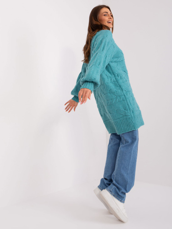 Tyrkysové oversize pletené šaty/pulovr