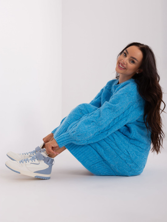 Modré oversize pletené šaty/pulovr