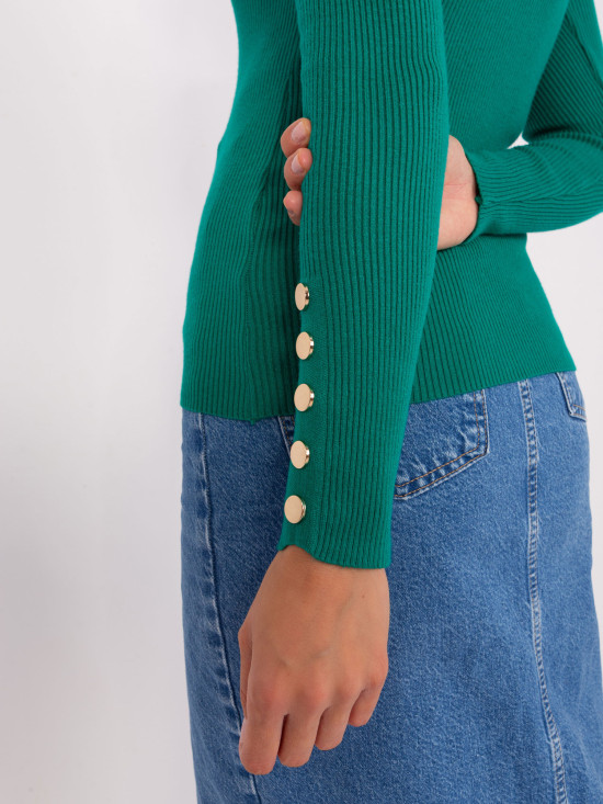 Tmavě zelený klasický svetr s proužkem