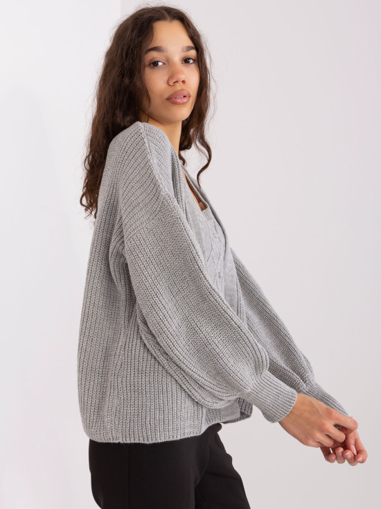 Šedý pletený komplet s vlnou