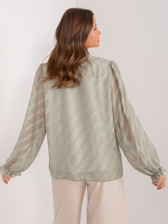 Elegantní blůza s dlouhým rukávem v pistáciové barvě