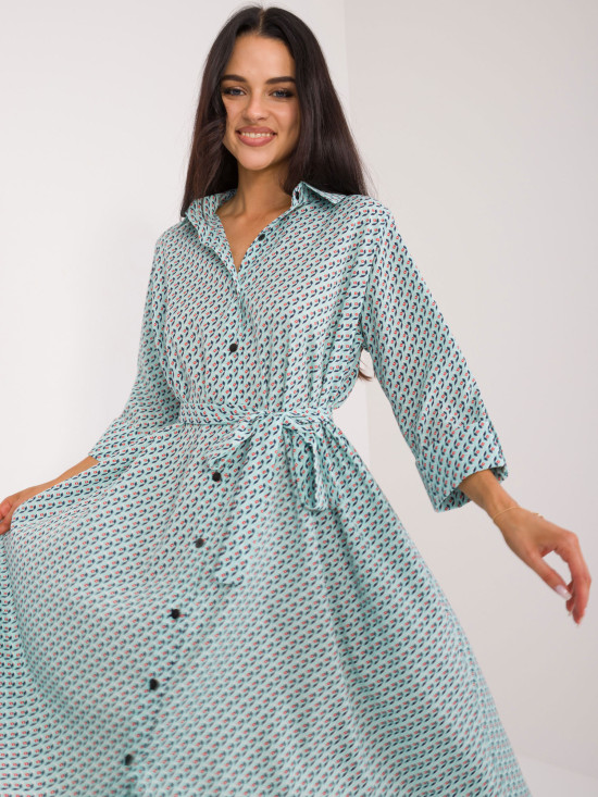 Pohodlné tyrkysové midi šaty s potiskem