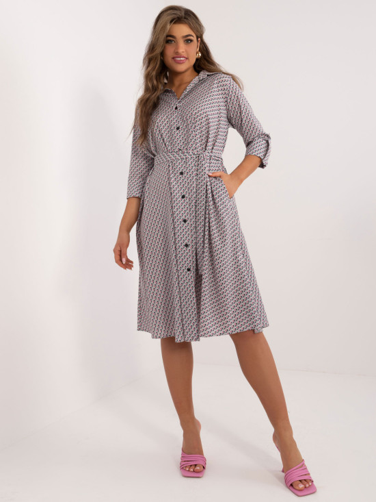Pohodlné šedé midi šaty s potiskem