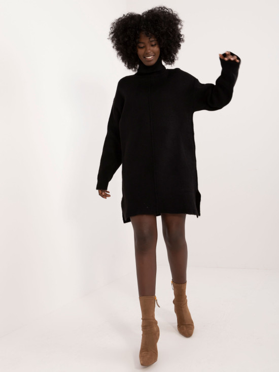 Černé pletenéi šaty s dlouhým rukávem