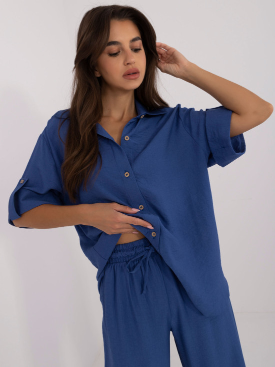 Exkluzivní lněný komplet v tmavě modré