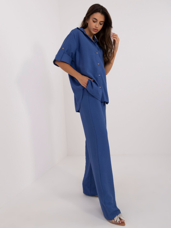 Exkluzivní lněný komplet v tmavě modré