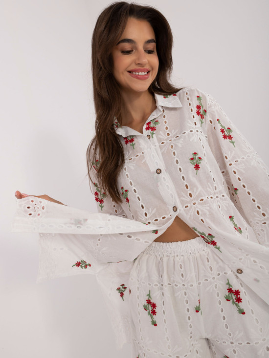 Bílo-červený komplet s 3/4 rukávem