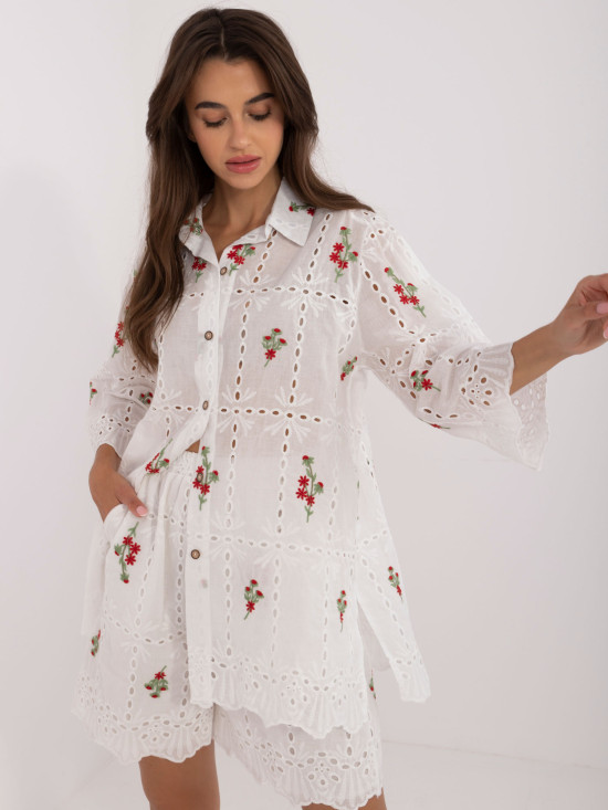 Bílo-červený komplet s 3/4 rukávem