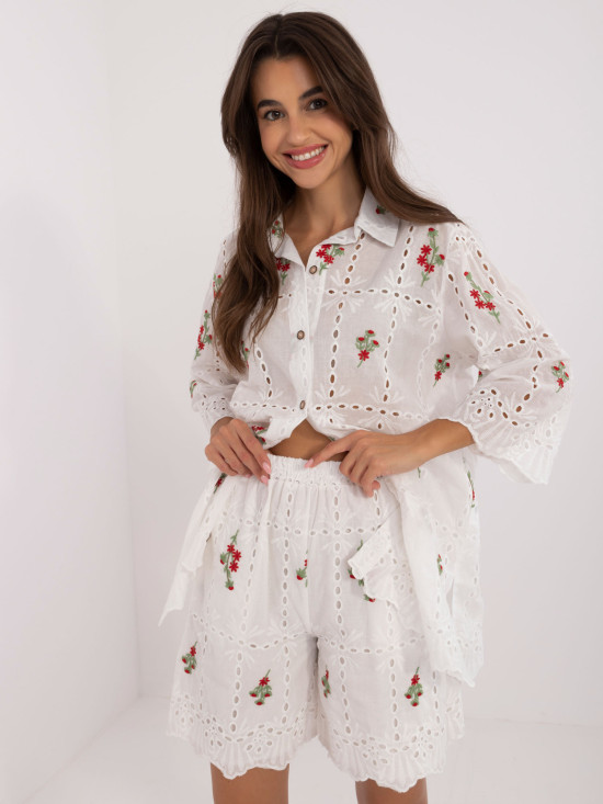 Bílo-červený komplet s 3/4 rukávem