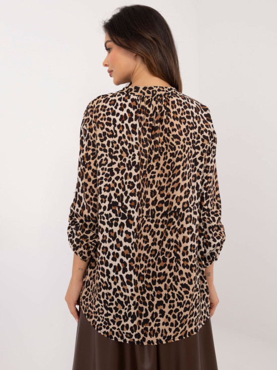 Elegantní blůza s dlouhým rukávem v černo-bežovém provedení