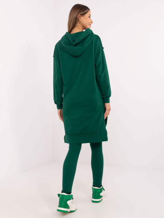 Stylový komplet s kapucí v tmavě zelené barvě