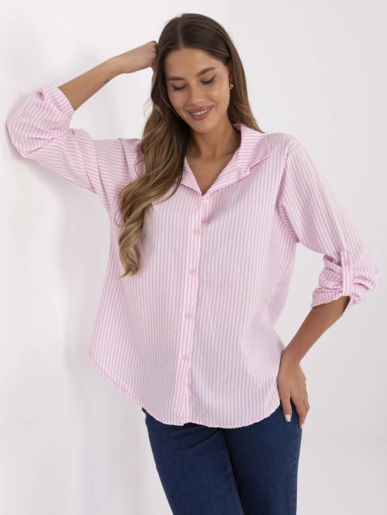 Růžová pruhovaná košile s dlouhým rukávem