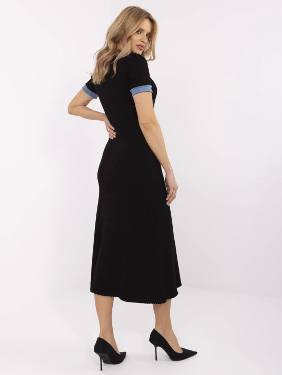 Midi šaty s krátkým rukávem černá/jeans modrá