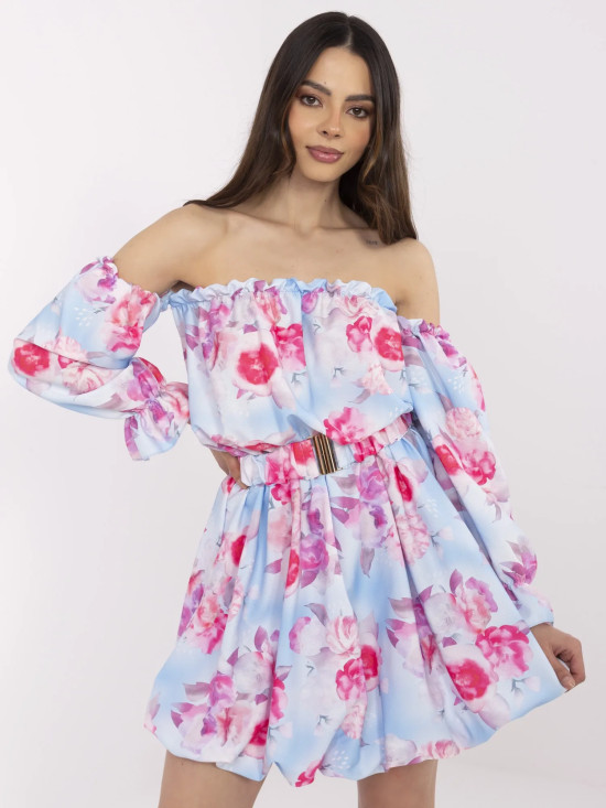 Květinové rozšířené šaty v modré barvě