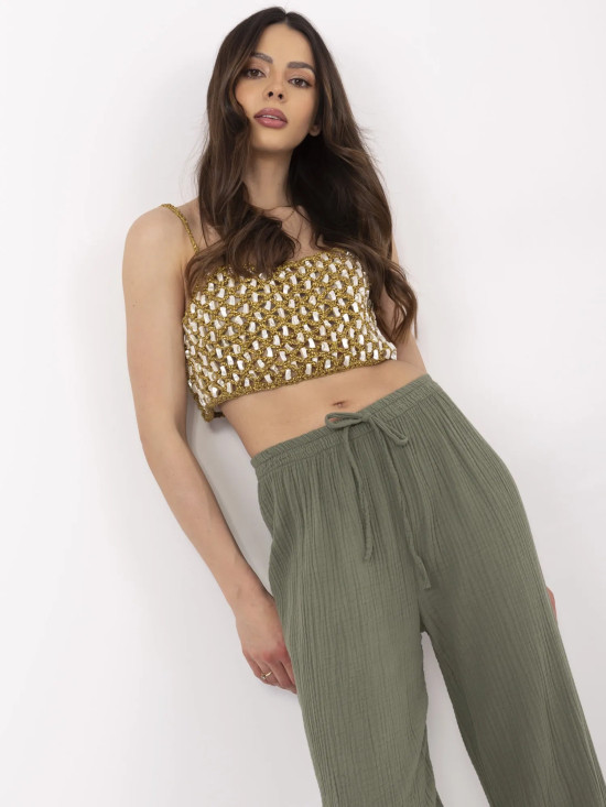 Khaki mušelínové kalhoty