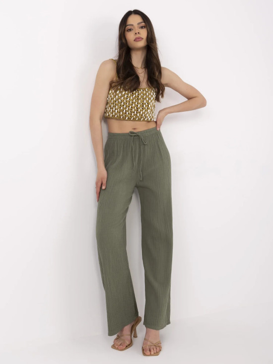 Khaki mušelínové kalhoty