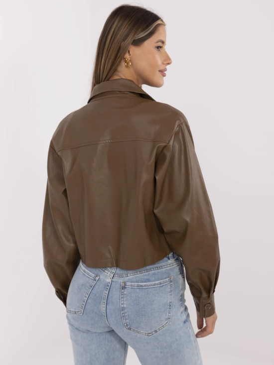 Hnědá přechodná bunda z ekokůže