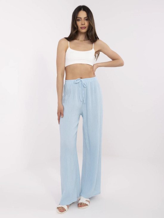 Stylové modré mušelínové kalhoty