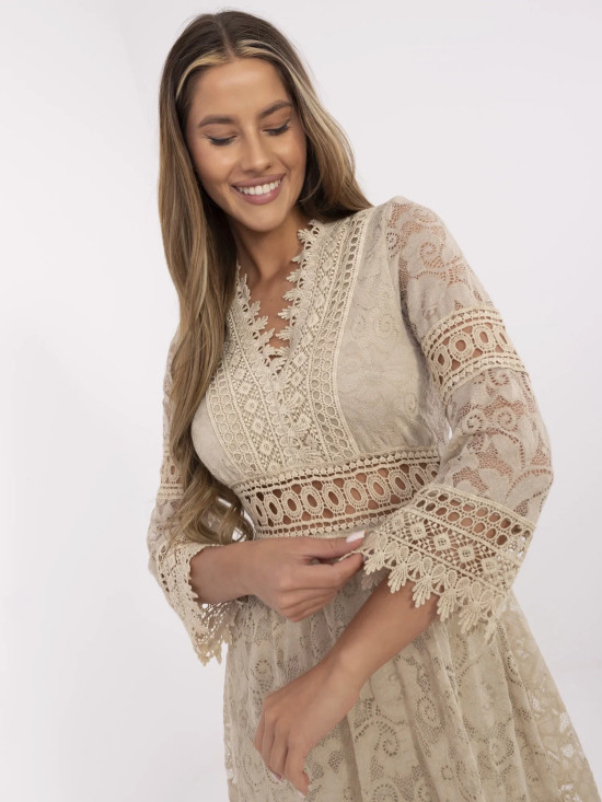 Béžové boho šaty s 3/4 rukávem