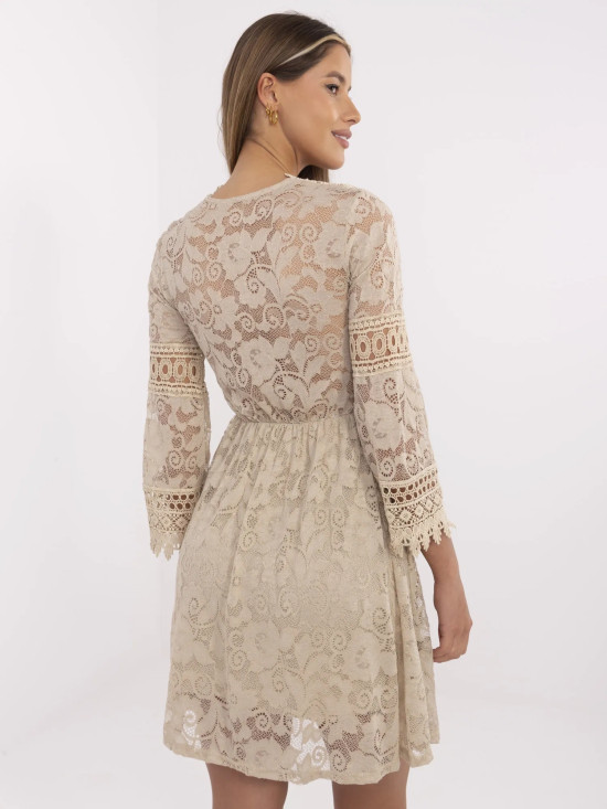 Béžové boho šaty s 3/4 rukávem