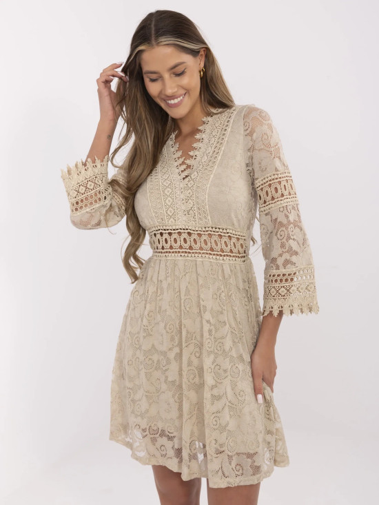 Béžové boho šaty s 3/4 rukávem