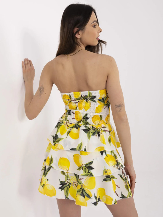 Ecru-žluté letní mini šaty s potiskem