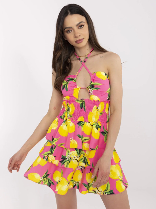Růžové letní mini šaty s potiskem