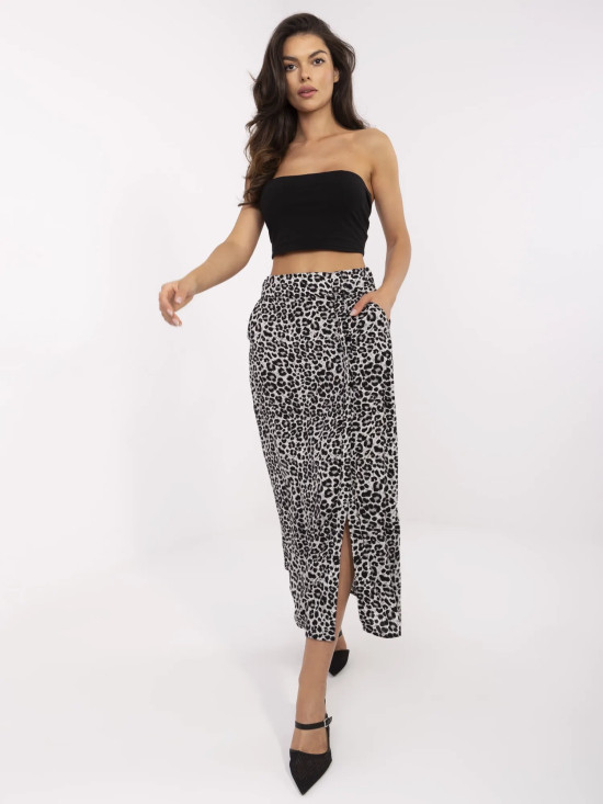 Stylová šedá midi sukně s animal designem