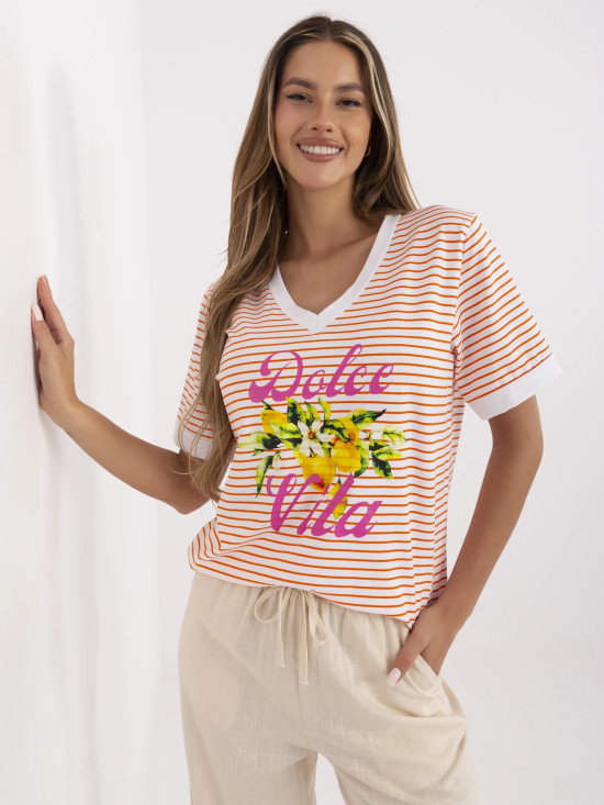 Pohodlná oranžová blůza s V-dekoltem