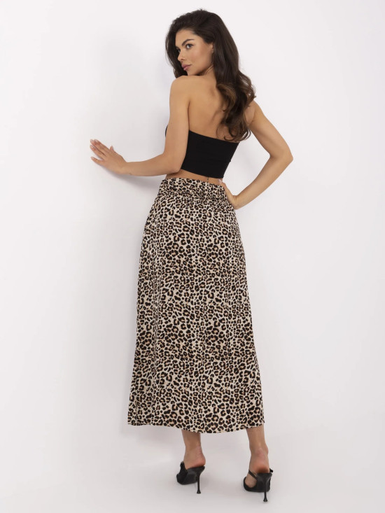 Hnědá midi sukně se zvířecím motivem