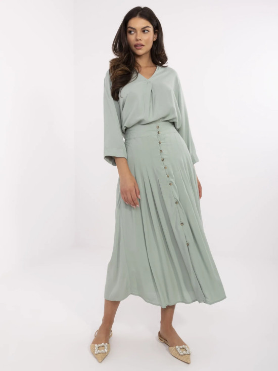 Midi sukně v pistáciové barvě