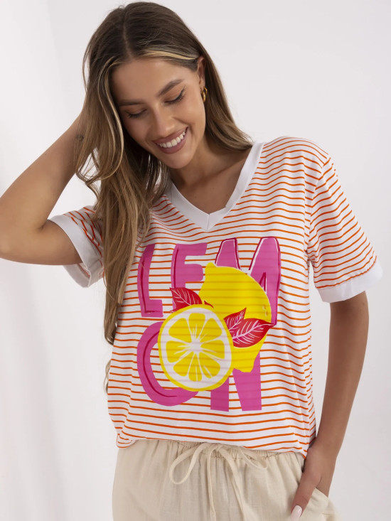 Pohodlná oranžová blůza s V výstřihem