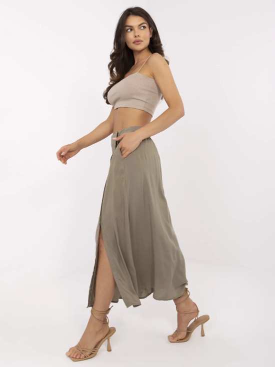 Elegantní midi sukně v khaki