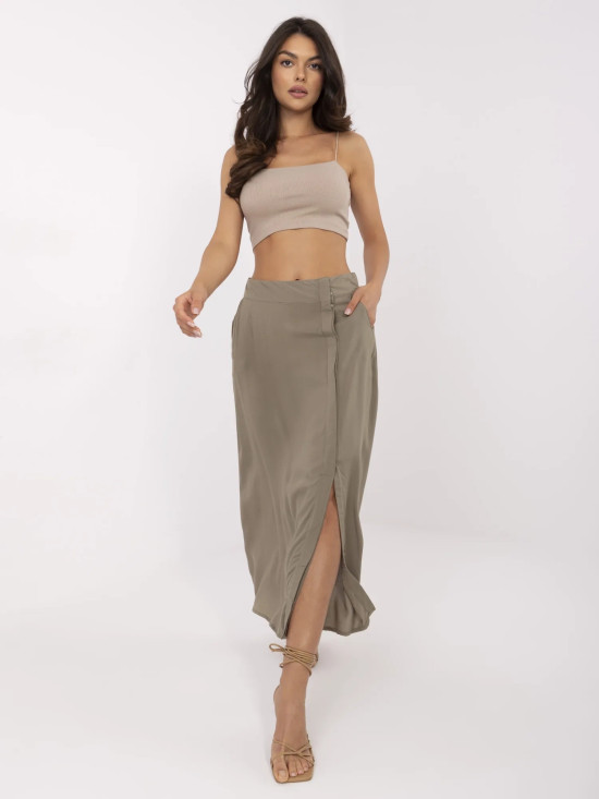 Elegantní midi sukně v khaki