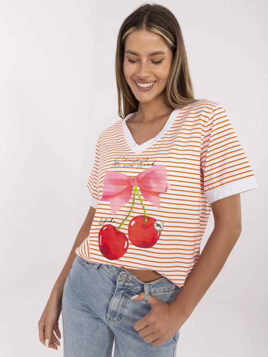 Pohodlná oranžová blůza s V výstřihem