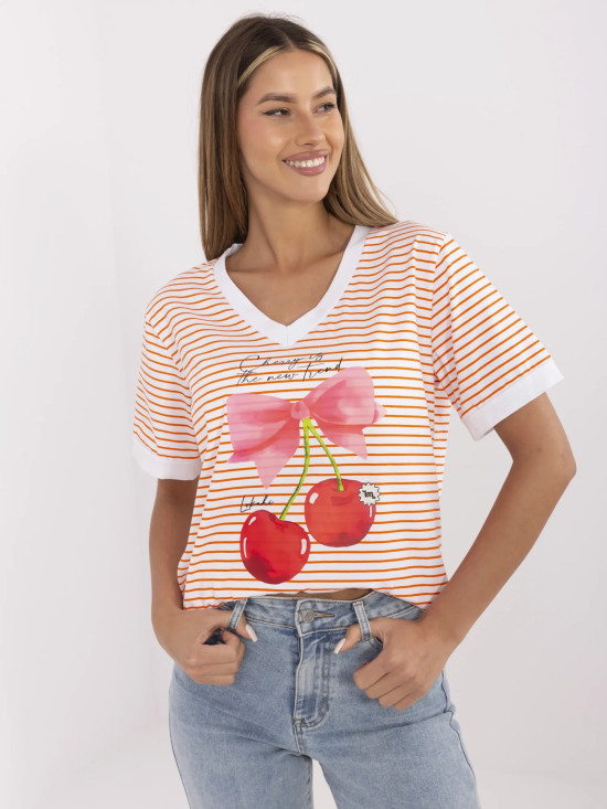 Pohodlná oranžová blůza s V výstřihem