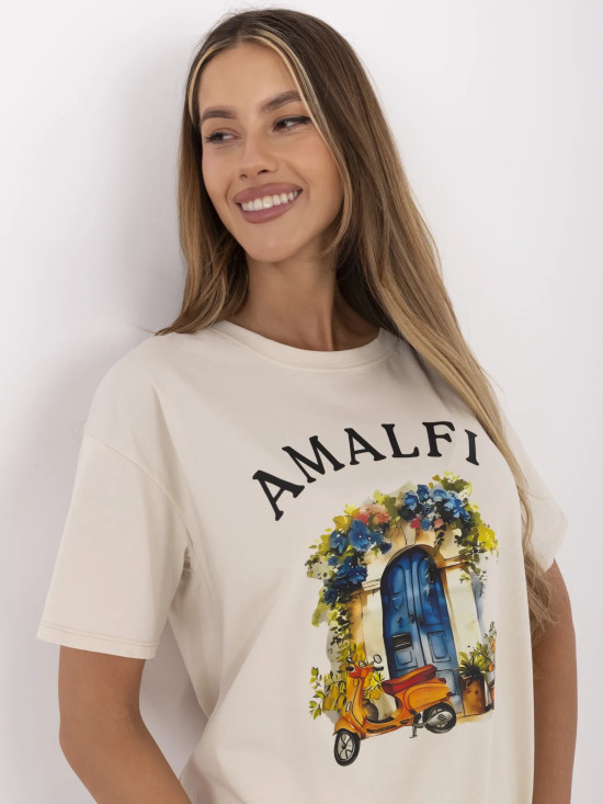 Béžové tričko s potiskem