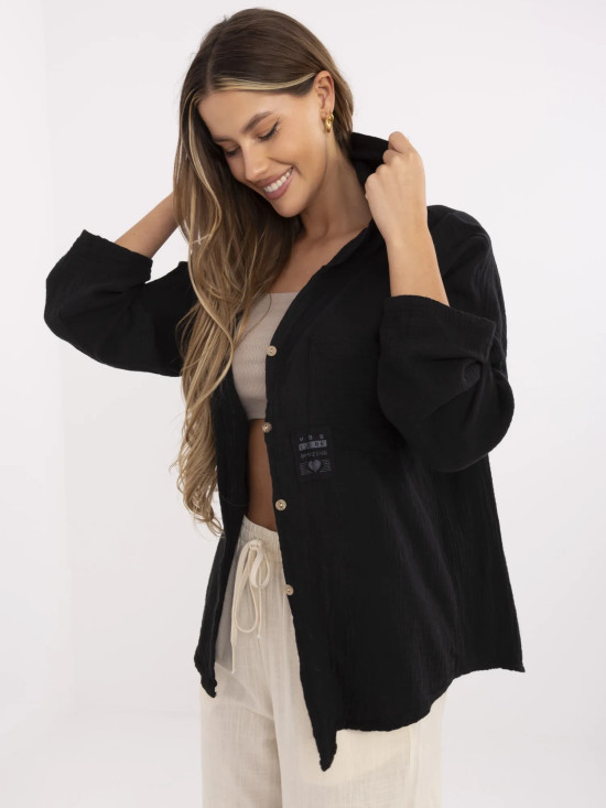 Stylová černá košile s kapucí