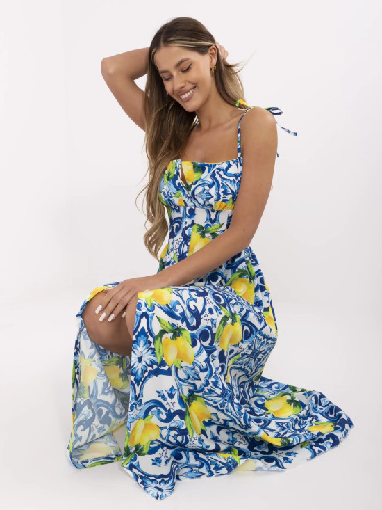 Modré letní šaty s potiskem citrónů